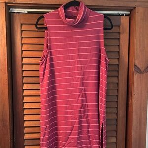 Garnet Hill Rose Pink Striped Sleeveless Turtleneck Tank